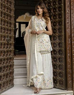Georgette Embroidery work Kurta Sharara Set with Dupatta Kurta Set for Women 6