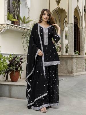 Georgette Embroidery work Kurta Palazzo Set with Dupatta for Women 1