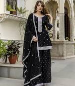 Trendmalls Georgette Embroidery work Kurta Palazzo Set with Dupatta for Women