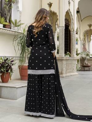 Georgette Embroidery work Kurta Palazzo Set with Dupatta for Women 2