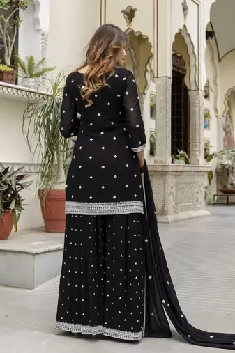 Georgette Embroidery work Kurta Palazzo Set with Dupatta for Women
