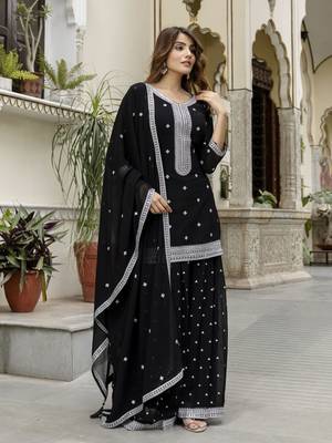 Georgette Embroidery work Kurta Palazzo Set with Dupatta for Women 3