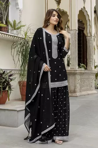 Georgette Embroidery work Kurta Palazzo Set with Dupatta for Women
