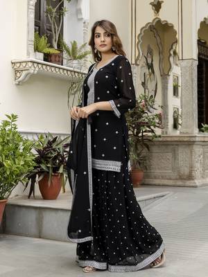 Georgette Embroidery work Kurta Palazzo Set with Dupatta for Women 4