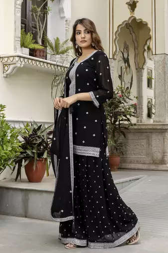 Georgette Embroidery work Kurta Palazzo Set with Dupatta for Women