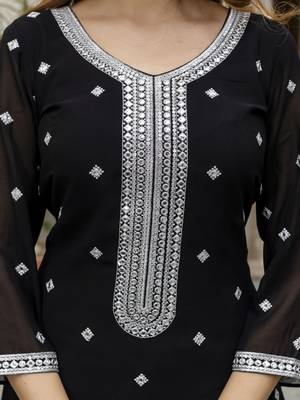 Georgette Embroidery work Kurta Palazzo Set with Dupatta for Women 5