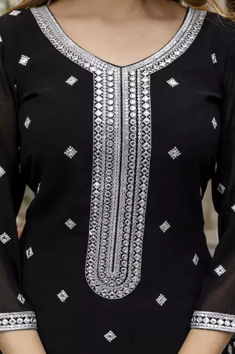 Georgette Embroidery work Kurta Palazzo Set with Dupatta for Women