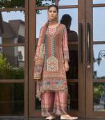 Pink chinon chiffon floral printed a-line kurta with palazzo & printed dupatta