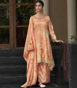 Peach chinon chiffon floral printed a-line kurta with palazzo & printed dupatta