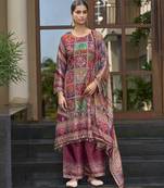 Maroon chinon chiffon floral printed a-line kurta with palazzo & printed dupatta