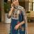 Teal blue pure chinon chiffon floral printed straight kurta with comfort fitting pant & printed dupatta