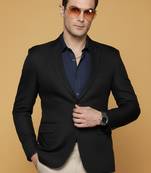 black single-breasted slim fit self-design blazer