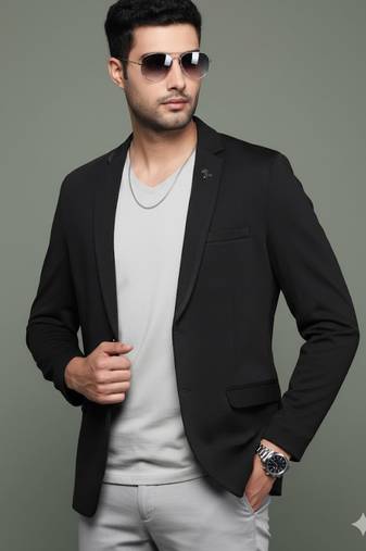 men's black slim fit single breasted blazer