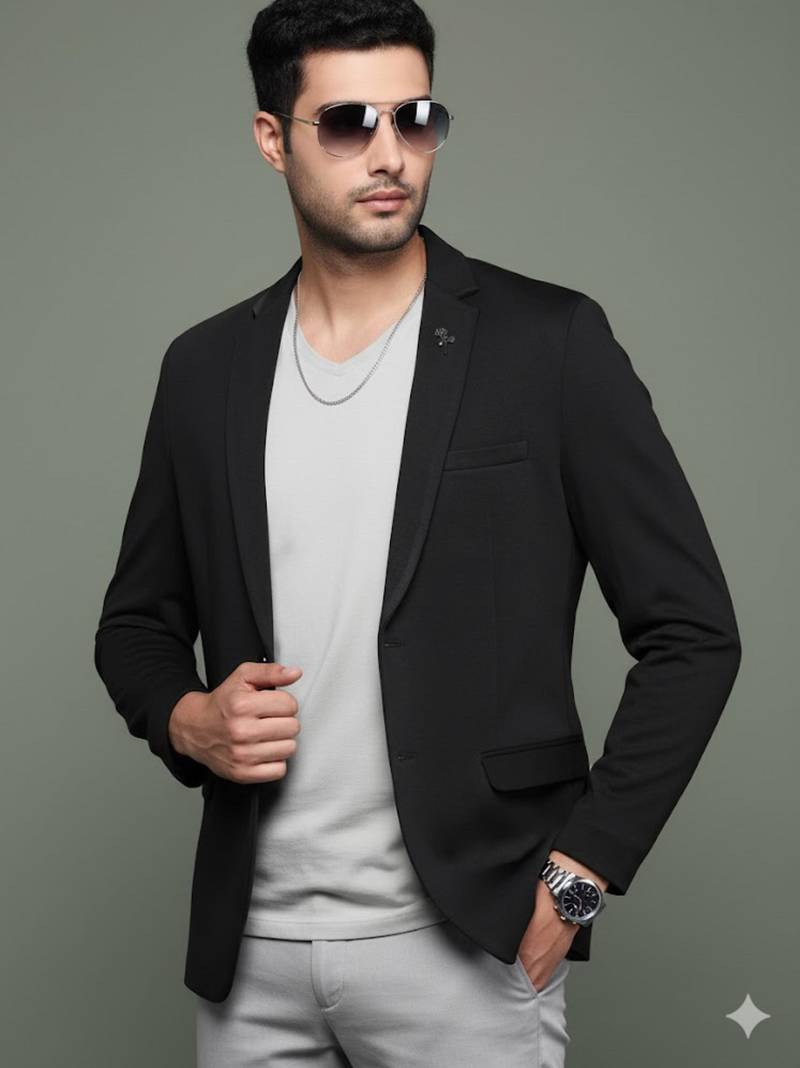 men's black slim fit single breasted blazer