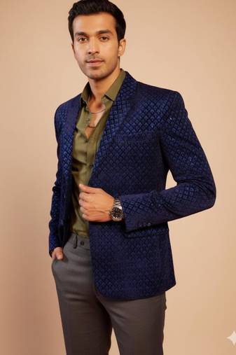 Men'S Blue Velvet Blazer