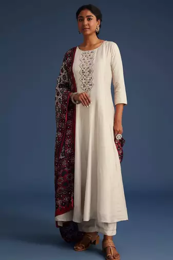 Art Silk Hand Work Embroidery Anarkali Kurta Pant with Printed Dupatta Set