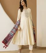 Art Silk Hand Work Embroidery Anarkali Kurta Pant with Printed Dupatta Set