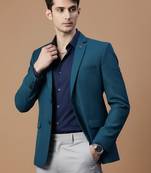 Men's single-breasted regular fit deep sea blue blazer with lapel pin