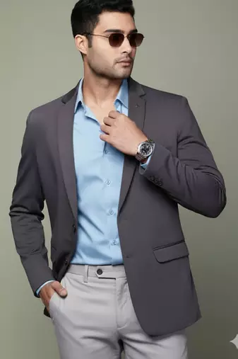 men's charcoal slim fit single breasted blazer