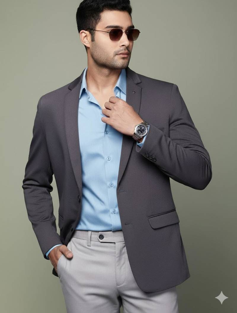 men's charcoal slim fit single breasted blazer