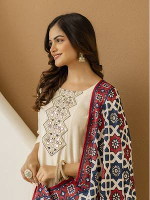 Art Silk Hand Work Embroidery Anarkali Kurta Pant with Printed Dupatta Set 5