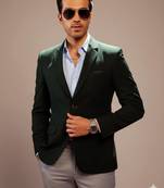 Men'S Green Cotton Blend Blazer