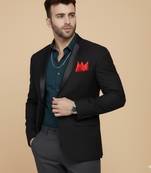 Black Plain Cotton Poly Blazer For Men