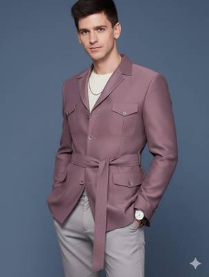 lavender single-breasted slim-fit blazer with belted waist 1