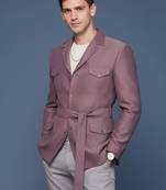 lavender single-breasted slim-fit blazer with belted waist