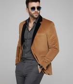 Brown Plain Velvet Blazer For Men