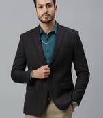 double-breasted regular fit navy blue blazer with brown checks