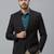 Men's double-breasted regular fit navy blue blazer with brown checks