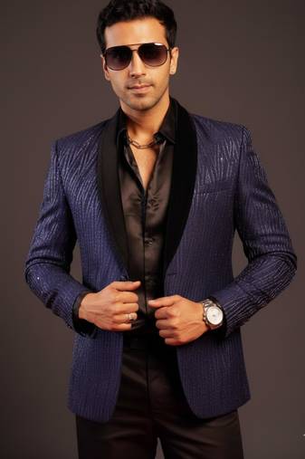 Men'S Navy Blue Silk Blend Blazer
