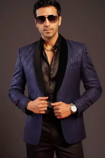 Men'S Navy Blue Silk Blend Blazer
