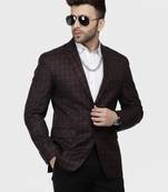 Black Printed Cotton Poly Checkered Blazer For Men