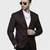 Black Printed Cotton Poly Checkered Blazer For Men