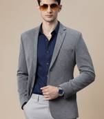 grey single-breasted regular fit blazer in premium knitted fabric with lapel pin