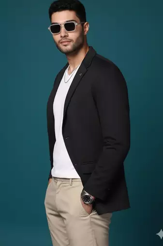 men's black slim fit single breasted blazer