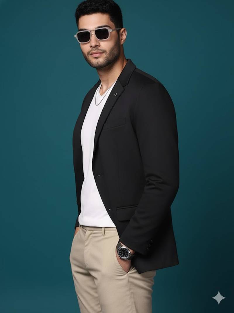 men's black slim fit single breasted blazer