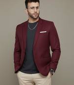 Maroon Plain Cotton Poly Blazer For Men