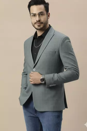 Men's green double-breasted regular fit blazer with white chex