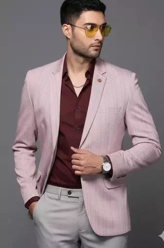 men's peach slim fit single breasted blazer