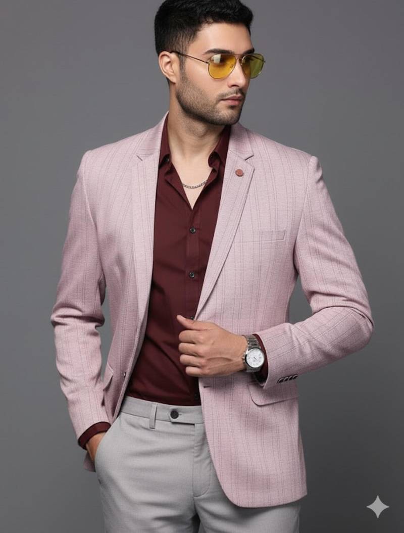 men's peach slim fit single breasted blazer