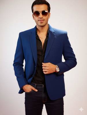 Navy Blue Silk Blend Blazer 1