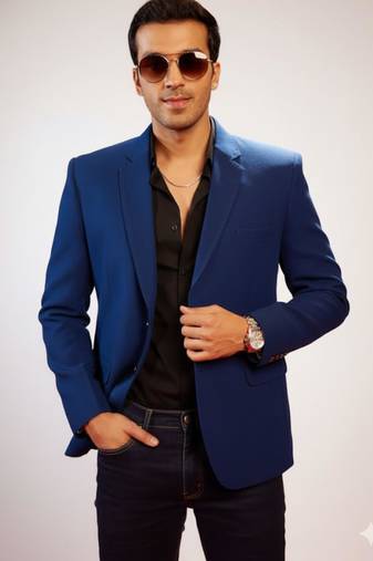 Men'S Navy Blue Silk Blend Blazer