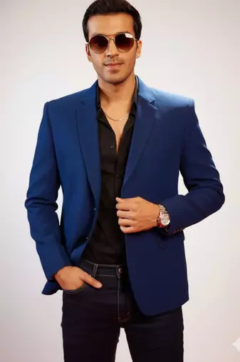 Navy Blue Silk Blend Blazer