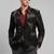 Men's black knitted single-breasted slim-fit blazer with brown geometric print