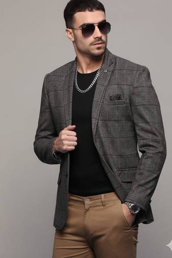 men's brown slim fit single-breasted blazer