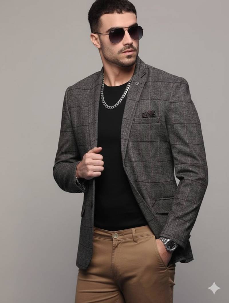 men's brown slim fit single-breasted blazer