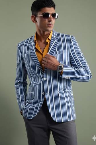 Men'S Indigo Blue Cotton Blazer